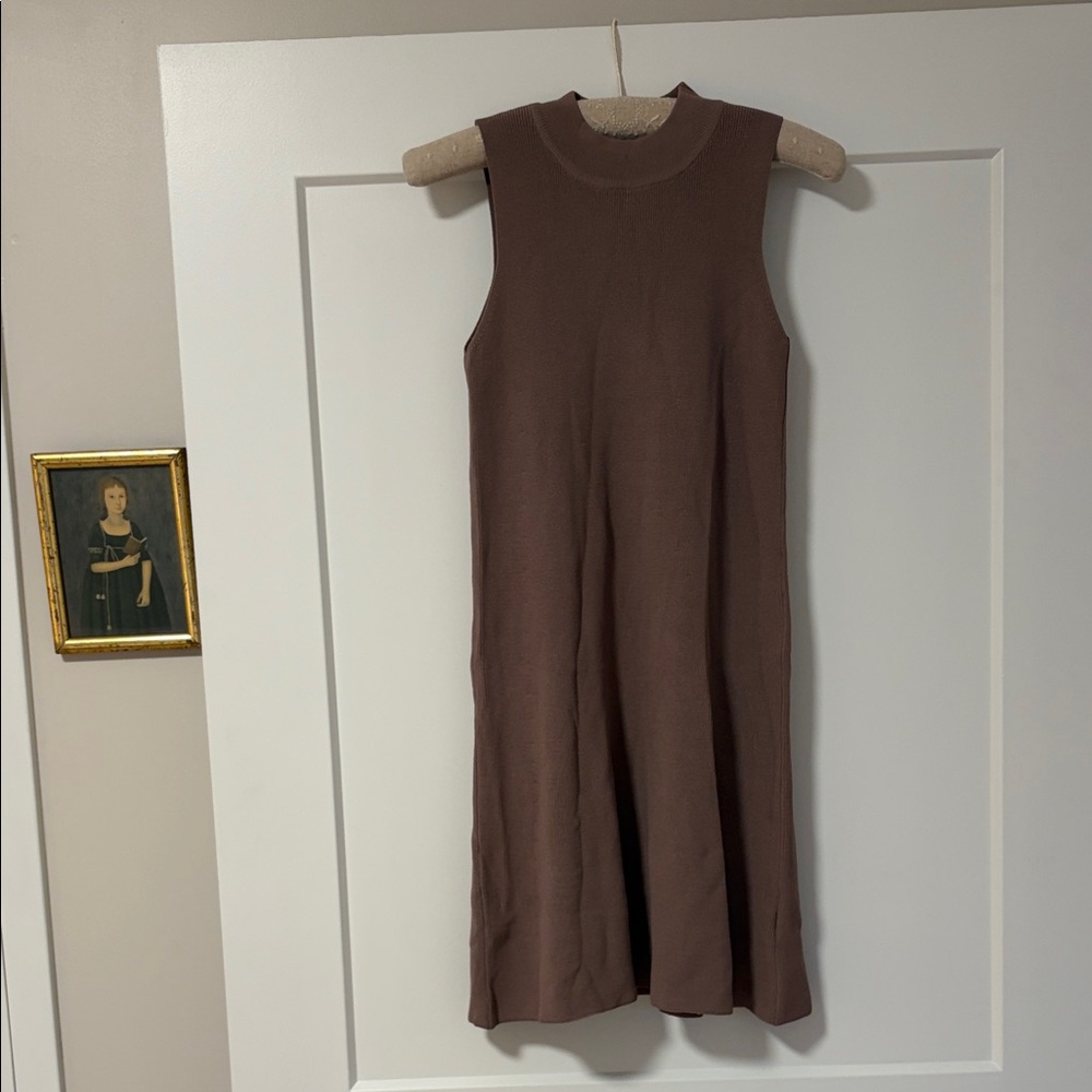 Sleeveless Brown Knit Midi Dress — Minimalist A-Line